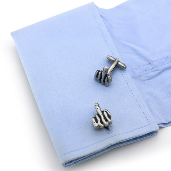 Iconic Johnny Cash flipping the Bird Gun Metal finish Cufflinks NEW - Picture 3 of 3